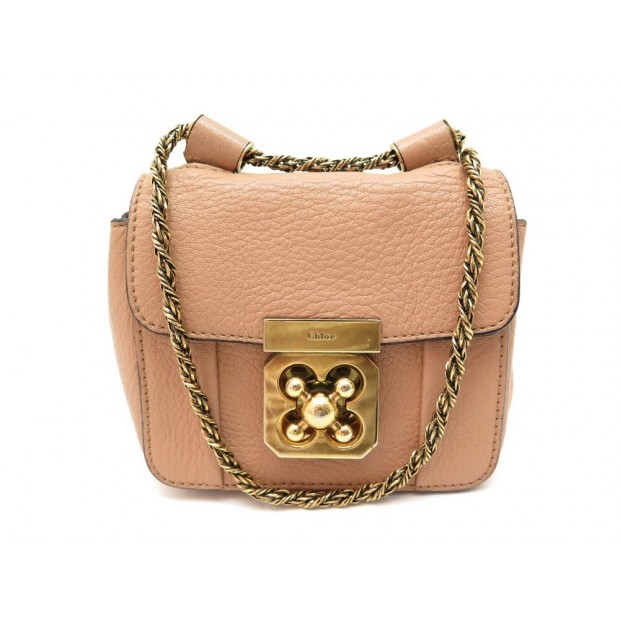 SAC A MAIN CHLOE MINI ELSIE BANDOULIERE EN CUIR BEIGE ROSE LEATHER HAND BAG 850€