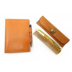 VINTAGE PORTE AGENDA REPERTOIRE HERMES EN CUIR CAMEL BOITE + PEIGNE DIARY COMB