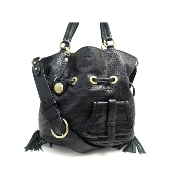 SAC A MAIN LANCEL PREMIER FLIRT MM CUIR FACON CROCO NOIR BANDOULIERE BAG 895€