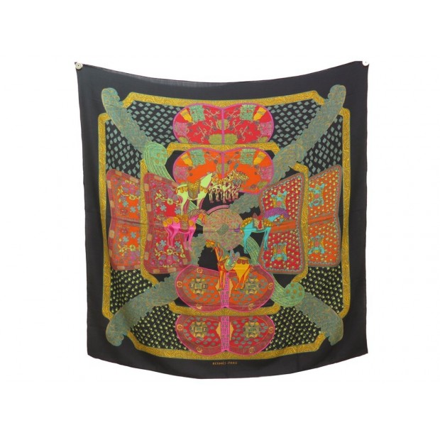 CHALE HERMES ART DES STEPPES FAIVRE EN CACHEMIRE ET SOIE NOIR SILK SHAWL 965€