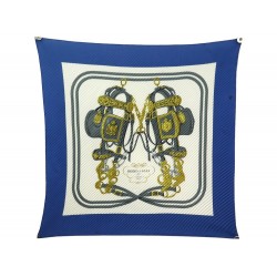 FOULARD HERMES BRIDES DE GALA GRYGKAR CARRE PLISSE BLEU EN SOIE SILK SCARF 385€