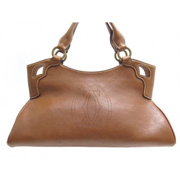 SAC A MAIN CARTIER MARCELLO PM CUIR GRAINE MARRON CAMEL LEATHER HAND BAG 1705€