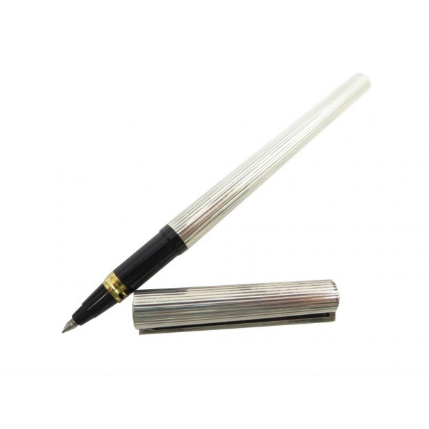 STYLO BILLE ST DUPONT ROLLERBALL EN METAL ARGENTE + ETUI CUIR SILVER PEN 460€