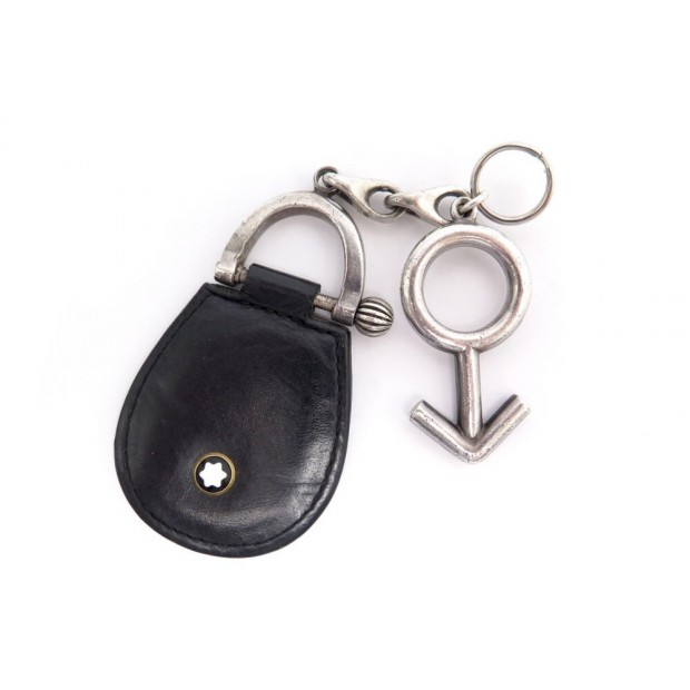 PORTE CLE MONTBLANC MEISTERSTUCK EN CUIR NOIR & METAL ARGENTE + BOITE KEY RING