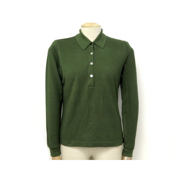 TSHIRT HERMES POLO SELLIER MANCHES LONGUES T36 S EN COTON VERT GREEN TOP 550€