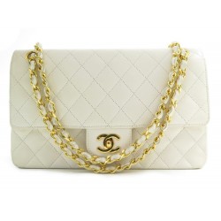 VINTAGE SAC A MAIN CHANEL CLASSIQUE TIMELESS CUIR MATELASSE BLANC HAND BAG 7800€