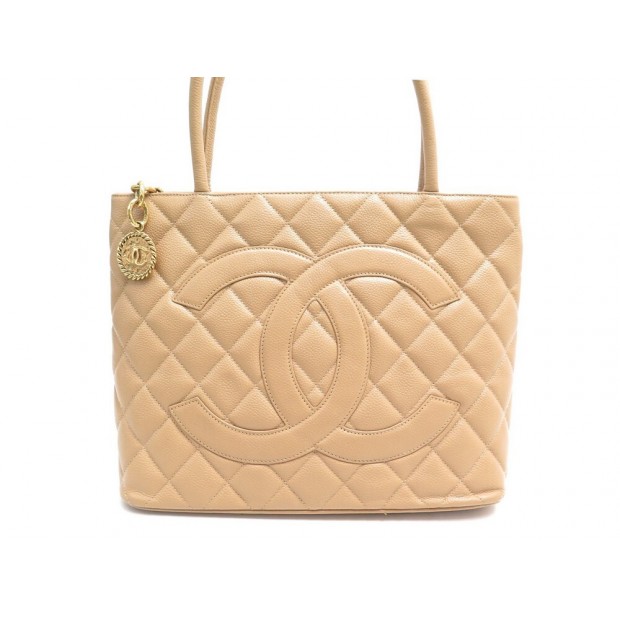 SAC A MAIN CHANEL SHOPPING MEDAILLON CUIR CAVIAR BEIGE LEATHER HAND BAG 2140€