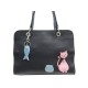 SAC A MAIN MAC DOUGLAS CHAT & POISSON CABAS EN CUIR NOIR LEATHER HAND BAG