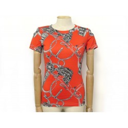 NEUF TSHIRT HERMES MICRO BRIDE DE COUR H4604DXU734 T34 S EN COTON ORANGE 550€