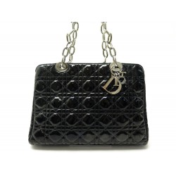 SAC A MAIN CHRISTIAN DIOR LADY SOFT PM CUIR CANNAGE VERNIS NOIR HAND BAG 1970€