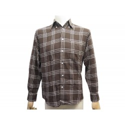 NEUF CHEMISE HERMES M 39 A CARREAUX EN COTON MARRON NEW COTTON SHIRT 810€