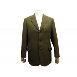 NEUF VESTE HERMES M 50 EN CACHEMIRE & MOHAIR A CARREAUX VERT KAKI JACKET 2500€