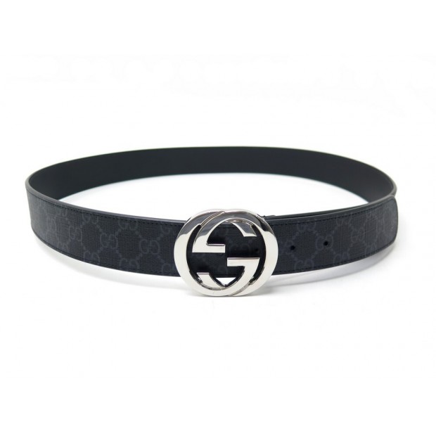 CEINTURE GUCCI SIGNATURE TOILE SUPREME BOUCLE GG 411924 105 NOIR BOITE BELT 380€