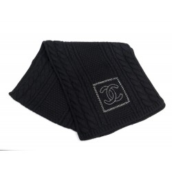 NEUF ECHARPE CHANEL LOGO CC CHAINE EN CACHEMIRE NOIR NEW CASHMERE SCARF 920€