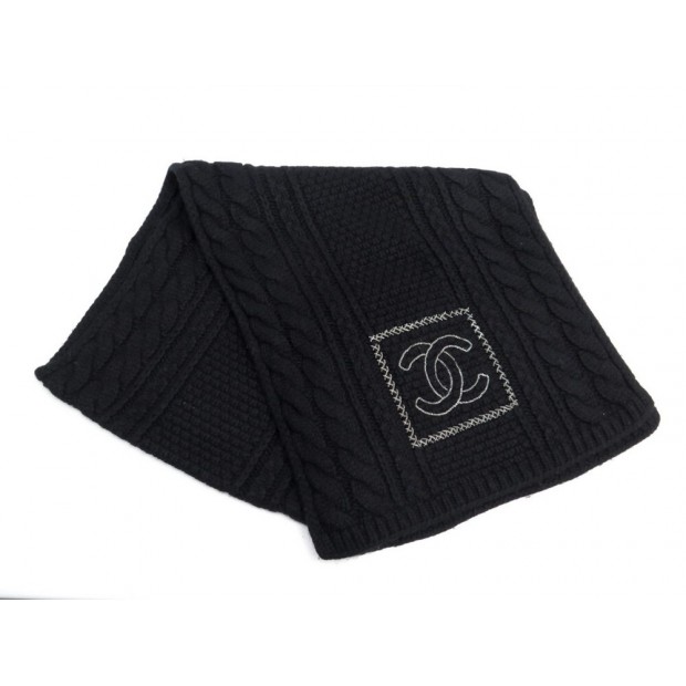 NEUF ECHARPE CHANEL LOGO CC CHAINE EN CACHEMIRE NOIR NEW CASHMERE SCARF 920€