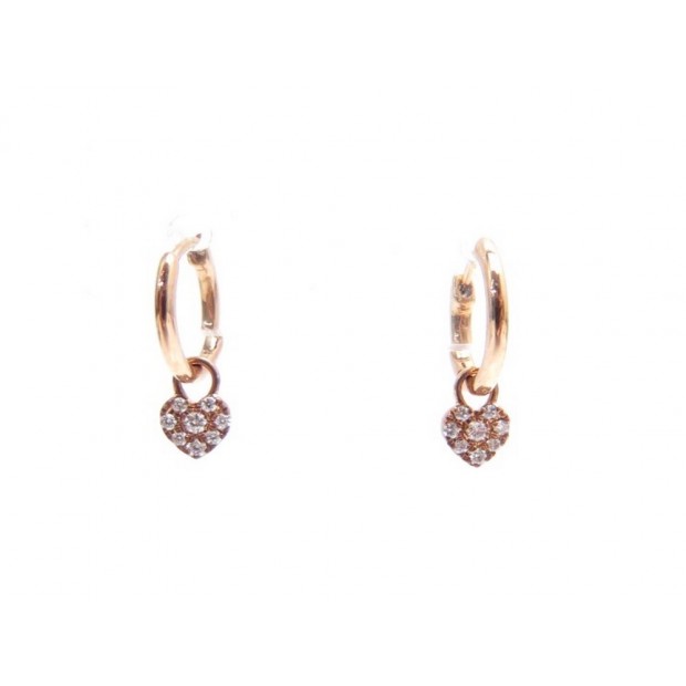 NEUF BOUCLE D'OREILLE DJULA CREOLE COEUR OR ROSE 18K ET DIAMANTS EARRINGS 790€