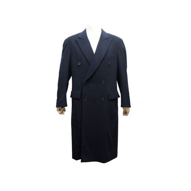 MANTEAU HERMES LONG PL2873 M 50 EN CACHEMIRE BLEU MARINE CASHMERE COAT 6300€