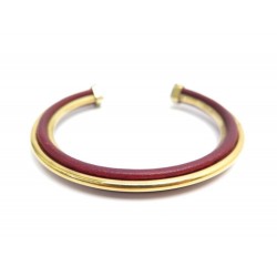 BRACELET HERMES JONC 17 CM EN VERMEIL 800 & CUIR BORDEAUX LEATHER JEWEL