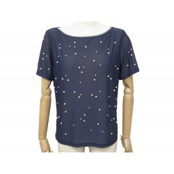 TSHIRT CHANEL TOP P49865 M 40 EN NYLON BLEU MARINE & PERLES TOP 1500€