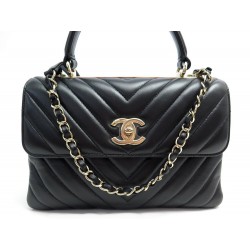 NEUF SAC A MAIN CHANEL TRENDY CC BANDOULIERE EN CUIR CHEVRON NOIR HAND BAG 4800€