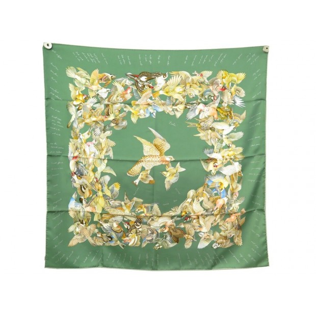 NEUF FOULARD HERMES L'INTRUS JACQUELOT CARRE 90 SOIE VERT BOITE SILK SCARF 385€