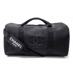 NEUF SAC DE VOYAGE A MAIN CHANEL TOILE NOIR LOGO CC BANDOULIERE 50CM TRAVEL BAG