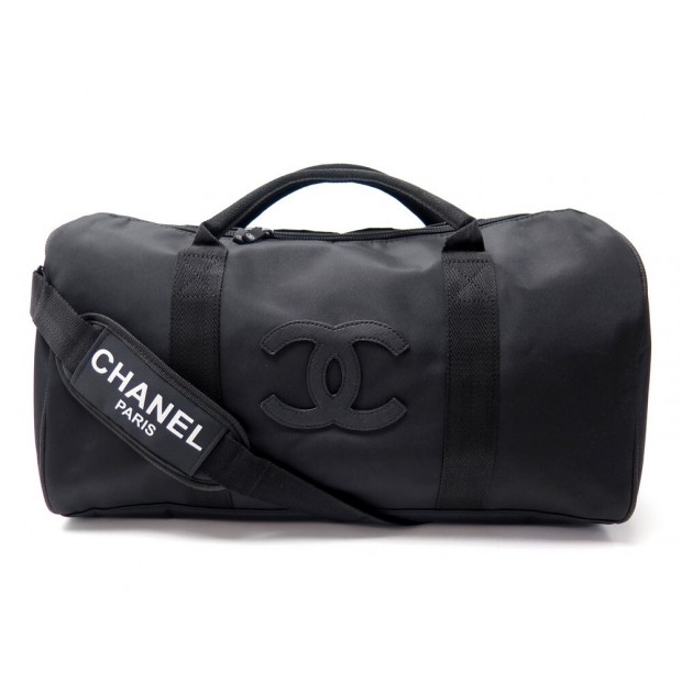 NEUF SAC DE VOYAGE A MAIN CHANEL TOILE NOIR LOGO CC BANDOULIERE 50CM TRAVEL BAG