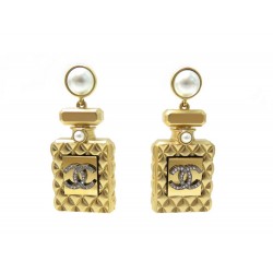 NEUF BOUCLES D'OREILLES CHANEL BOUTEILLE PARFUM EN METAL DORE NEW EARRINGS 890€