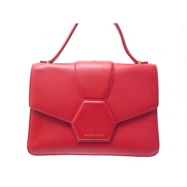 SAC A MAIN MAC DOUGLAS EN CUIR ROUGE 30 CM RED LEATHER HAND BAG PURSE 250€