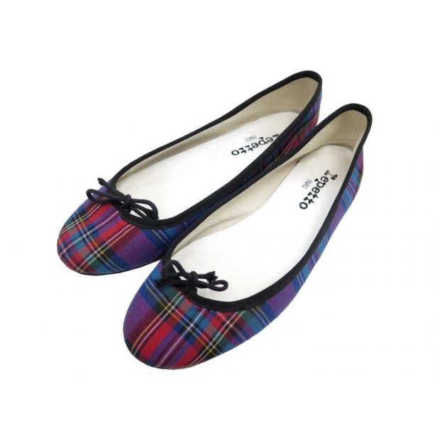 CHAUSSURES REPETTO BB CENDRILLON 38 BALLERINES EN TOILE TARTAN PLAID SHOES 195€