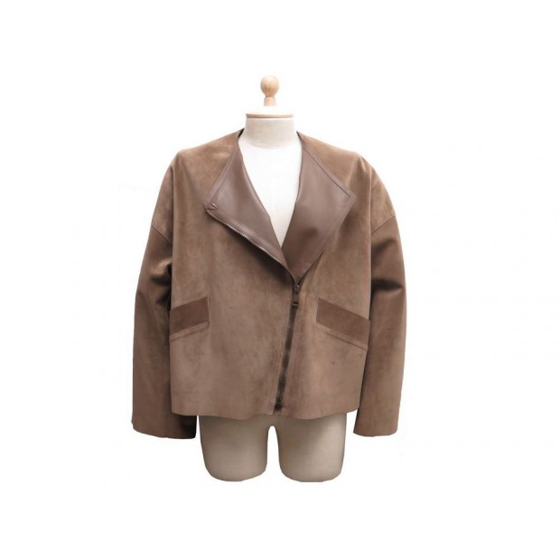 VESTE GUCCI T 44 L EN DAIM & CUIR MARRON DEER SUEDE MANTEAU BLOUSON JACKET 4200€