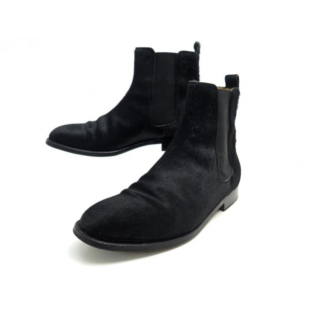 NEUF CHAUSSURES HERMES BOTTINES 36.5 EN CUIR POULAIN NOIR BOOTS PONY HAIR SHOES