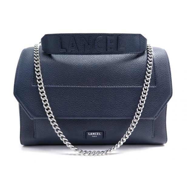 SAC A MAIN LANCEL NINON GM A09223 EN CUIR GRAINE BLEU BANDOULIERE HAND BAG 660€