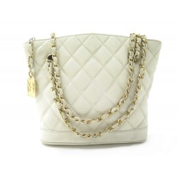 VINTAGE SAC A MAIN CHANEL SHOPPING CUIR MATELASSE BLANC LEATHER HAND BAG 5000€