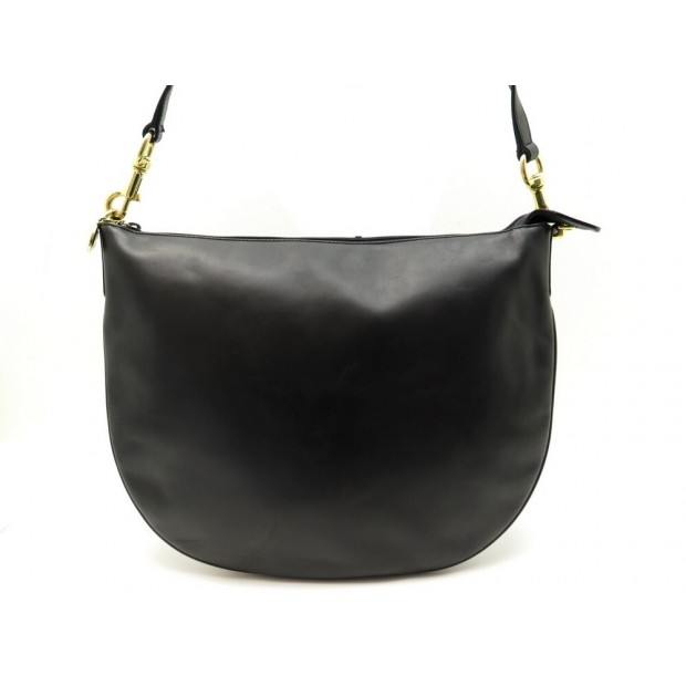 VINTAGE SAC A MAIN GUCCI HOBO EN CUIR NOIR ANSE BANDE WEB LEATHER HAND BAG 1155€