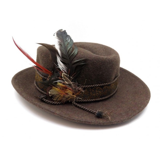 NEUF CHAPEAU HERMES AVEC PLUMES EN FEUTRE TAILLE 52 MARRON NEW FELT FEATHER HAT