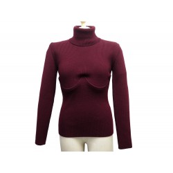 NEUF PULL BALENCIAGA 492272 COL ROULE & ARMATURES M 40 EN LAINE BORDEAUX 695€