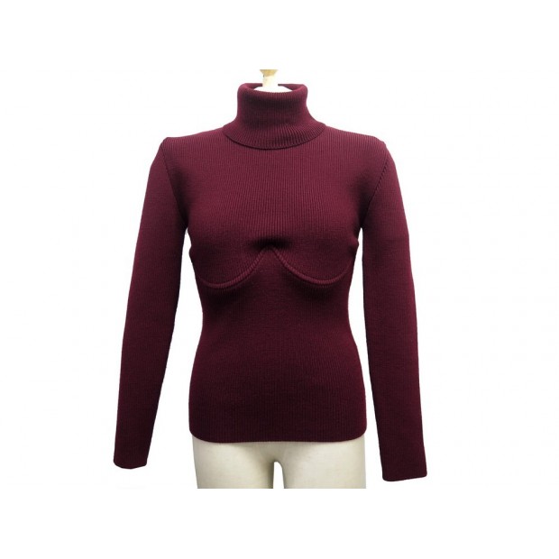 NEUF PULL BALENCIAGA 492272 COL ROULE & ARMATURES M 40 EN LAINE BORDEAUX 695€