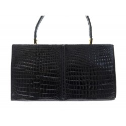 VINTAGE SAC A MAIN EN CUIR CROCODILE NOIR 34 CM BLACK LEATHER HAND BAG