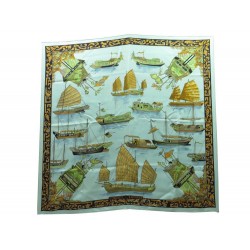 FOULARD HERMES JONQUES ET SAMPANS DE LA PERRIERE CARRE EN SOIE BLEU SCARF 350€