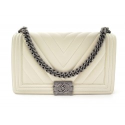 SAC A MAIN CHANEL GRAND BOY EN CUIR CHEVRON CREME BANDOULIERE HAND BAG 5400€