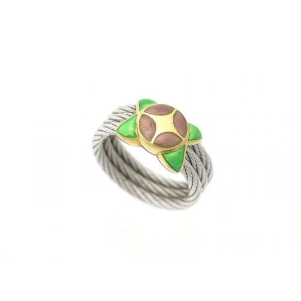 BAGUE FRED FORCE 10 T 51 EN OR JAUNE 18K & EMAIL CABLE EN ACIER GOLD ENAMEL RING