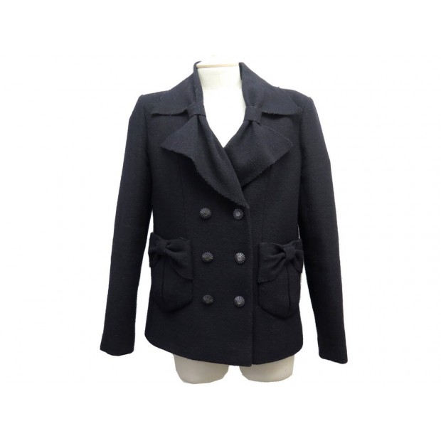 NEUF VESTE CHANEL P54662V37037 L 42 EN LAINE NOIR NOEUDS NEW WOOL JACKET 4200€