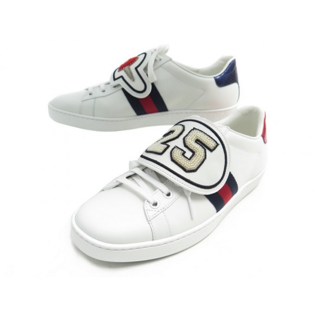 NEUF CHAUSSURES GUCCI BASKETS ACE 481151 37.5 IT 38.5 FR CUIR BOITE SHOES 825€