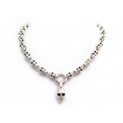 COLLIER CAPTION TETES DE MORT 46 48 CM EN ARGENT MASSIF 142 GR SILVER NECKLACE