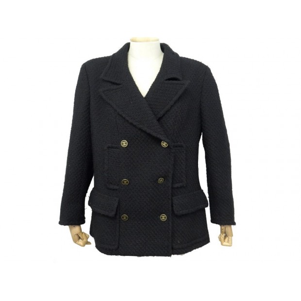 MANTEAU CHANEL P 18440 BOUTONS CC L 44 EN TWEED NOIR VESTE EPAISSE COAT 4200€