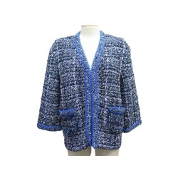 NEUF VESTE CHANEL CARDIGAN P56690 S 36 TWEED DE COTON BLEU NEW JACKET VEST 4200€