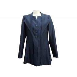 VESTE CHANEL P47309V35230 BOUTONS CC L 42 COTON ET SOIE BLEU MARINE JACKET 5000€