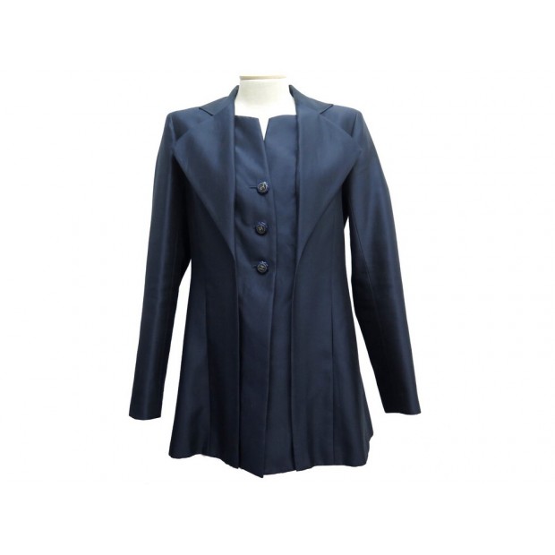 VESTE CHANEL P47309V35230 BOUTONS CC L 42 COTON ET SOIE BLEU MARINE JACKET 5000€