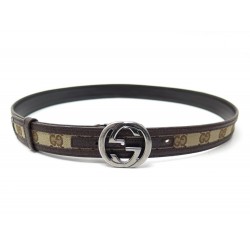 CEINTURE GUCCI 114874 TAILLE 90 EN TOILE MONOGRAM GG & CUIR MARRON BELT 320€